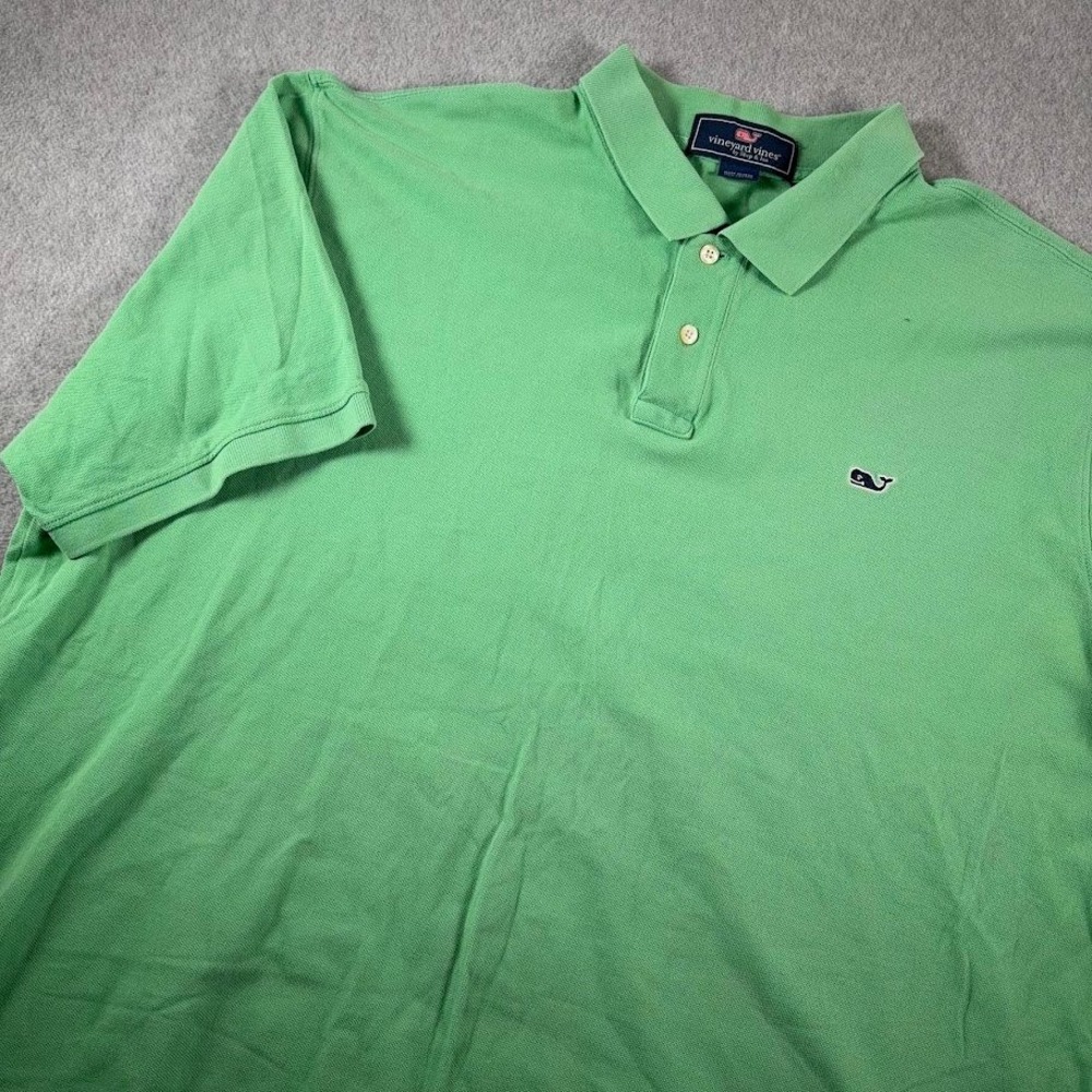 Vineyard Vines Polo Shirt Mens XXL Green Solid Short Sleeve Whale Logo Pique